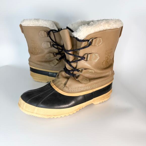 Sorel Manitou Waterproof Fleece Nubuck Leather Rubber Winter Boots Tan  Men 10 - Picture 1 of 13